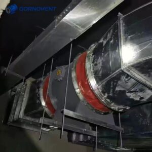 Пример монтажа осевого вентилятора дымоудаления HTF в систему воздуховодов