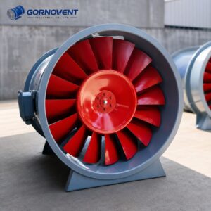 Промышленный осевой пожарный вентилятор серии HTF на заводе Gornovent